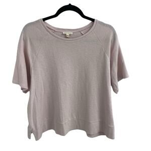 Eileen Fisher Pure Organic Cotton Knit Boxy Short Sleeve Tee Pink Medium AS IS